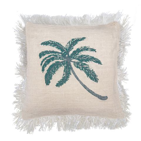 HatiNest Linen Cushion Cover 60x60cm Palm Tree with Fringe