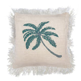 HatiNest Linen Cushion Cover 60x60cm Palm Tree with Fringe