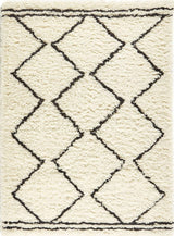 The Rugs Berber Cream Black Wool Shaggy Rug