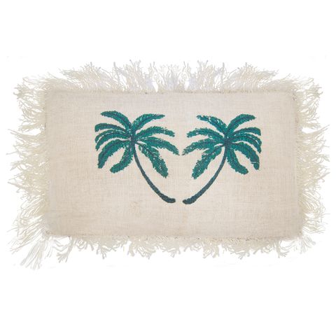 HatiNest Linen Cushion Cover Palm Tree with Fringe - 30x50cm