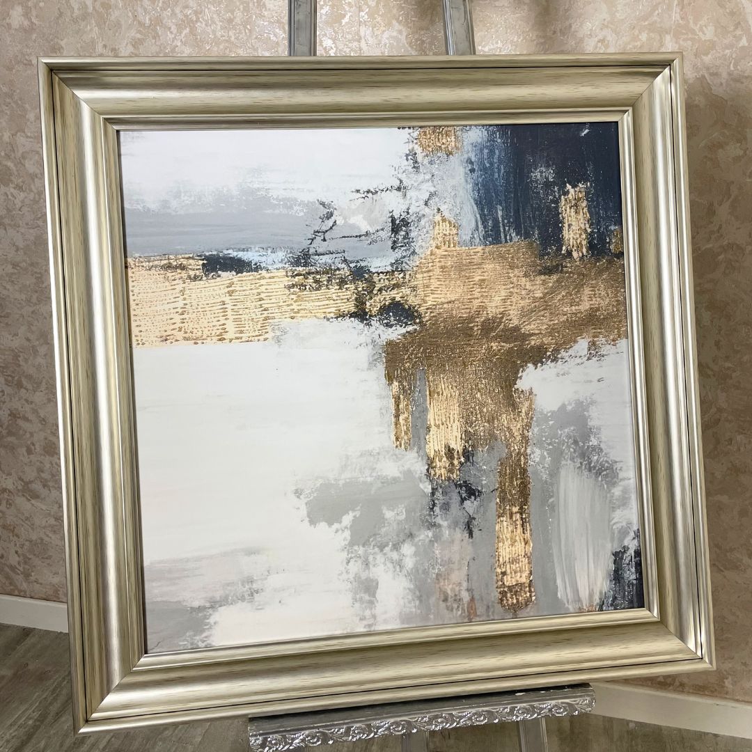 Pagazzi Gold & White Abstract Wall Art with Champagne Gold Frame - 70cm