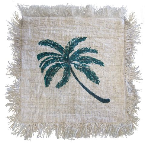 HatiNest Linen Cushion Cover Palm Tree with Fringe - 45x45cm