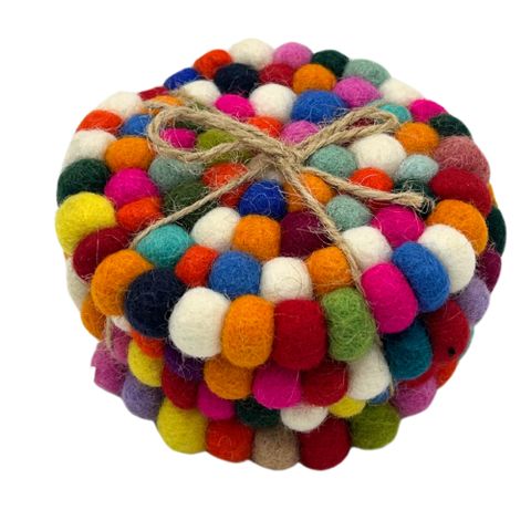 HatiNest Round Felt Ball Coasters Multi Colour - Set of 4