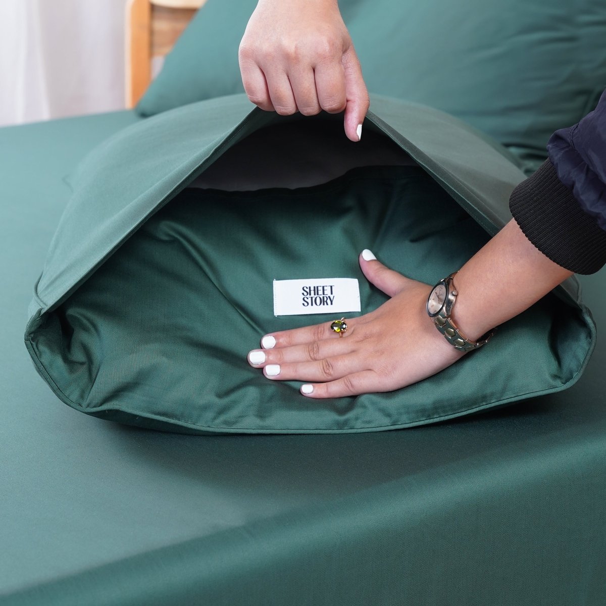 SHEET STORY Ackly Bamboo - Royal Green Pillowcases Pair