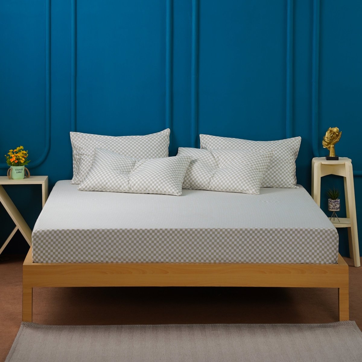 SHEET STORY Ackly Bamboo Sage Green Checkerboard Fitted Sheet