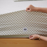 SHEET STORY Ackly Bamboo Sage Green Checkerboard Fitted Sheet