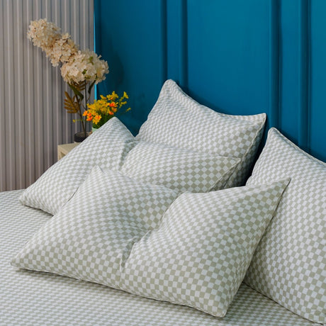 SHEET STORY Ackly Bamboo Sage Green Checkerboard Pillowcases Pair 400TC