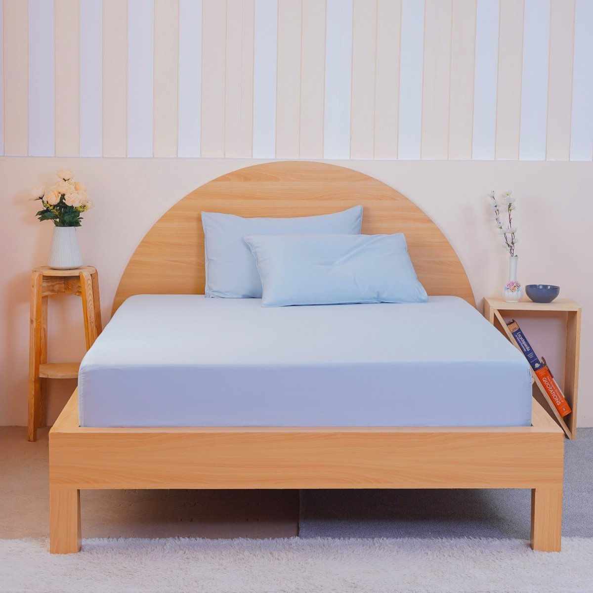 SHEET STORY Ackly Bamboo Sky Blue Fitted Sheet