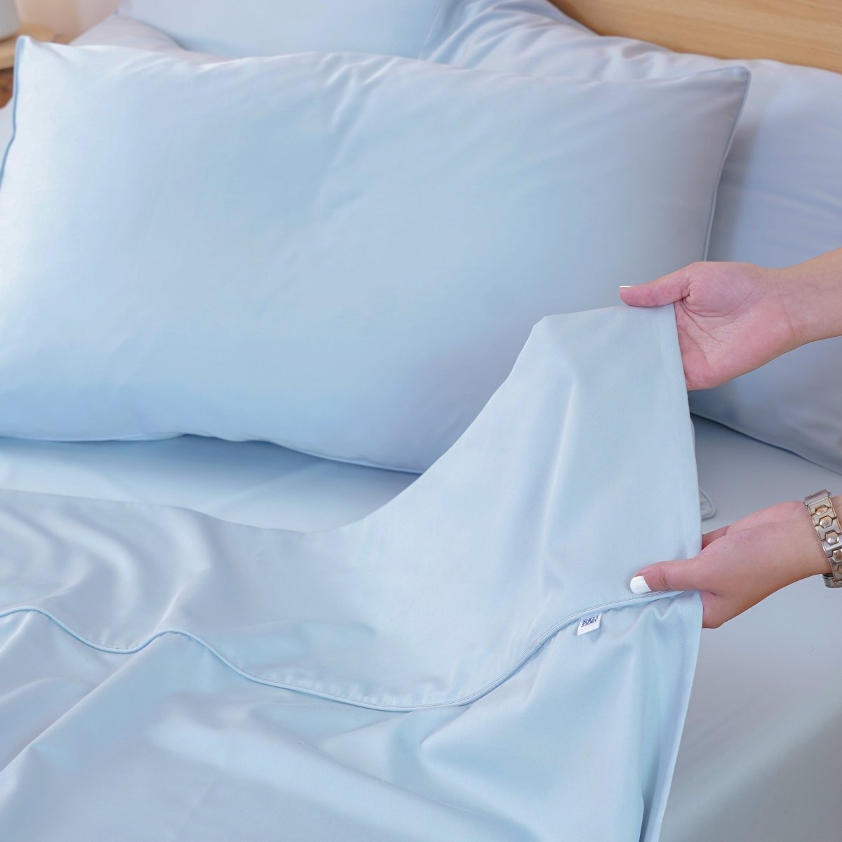 SHEET STORY Ackly Bamboo Flat Sheet - Sky Blue