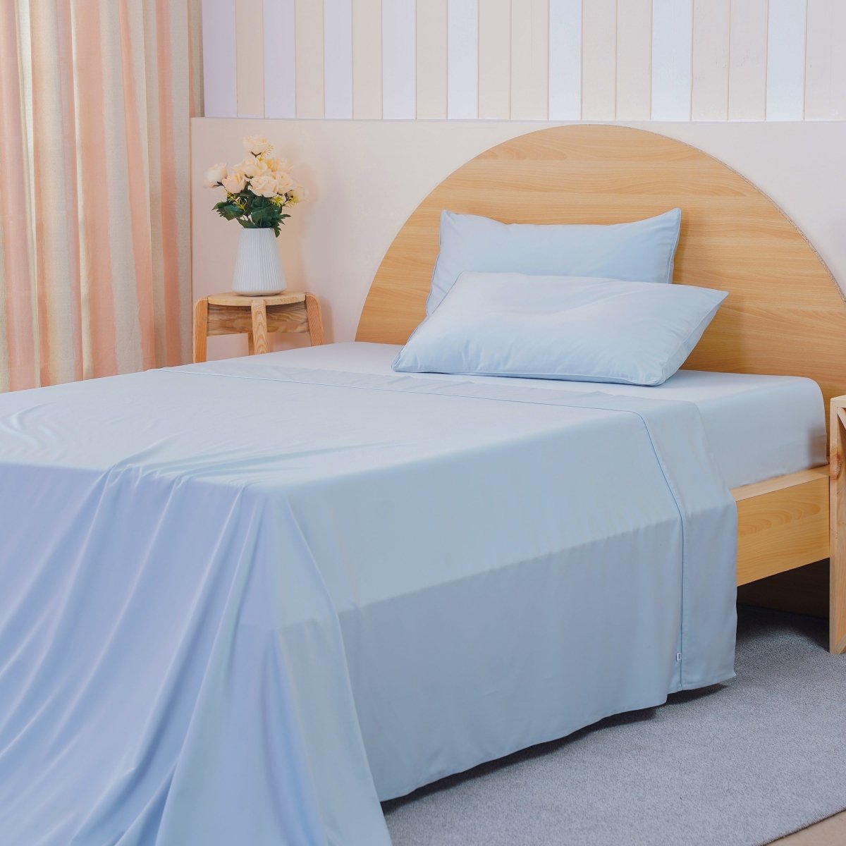 SHEET STORY Ackly Bamboo Flat Sheet - Sky Blue
