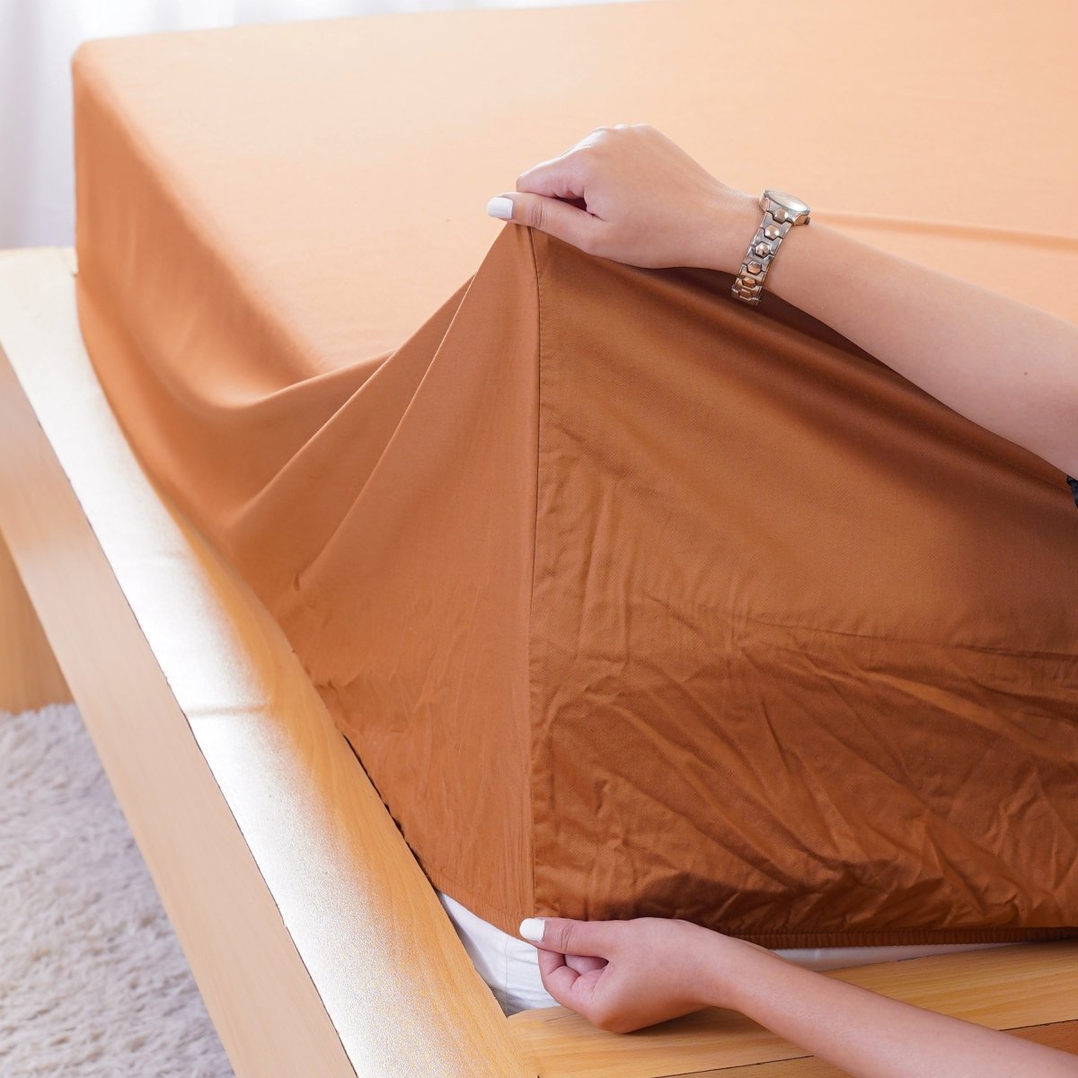 SHEET STORY Ackly Bamboo - Terracotta Orange Fitted Sheet