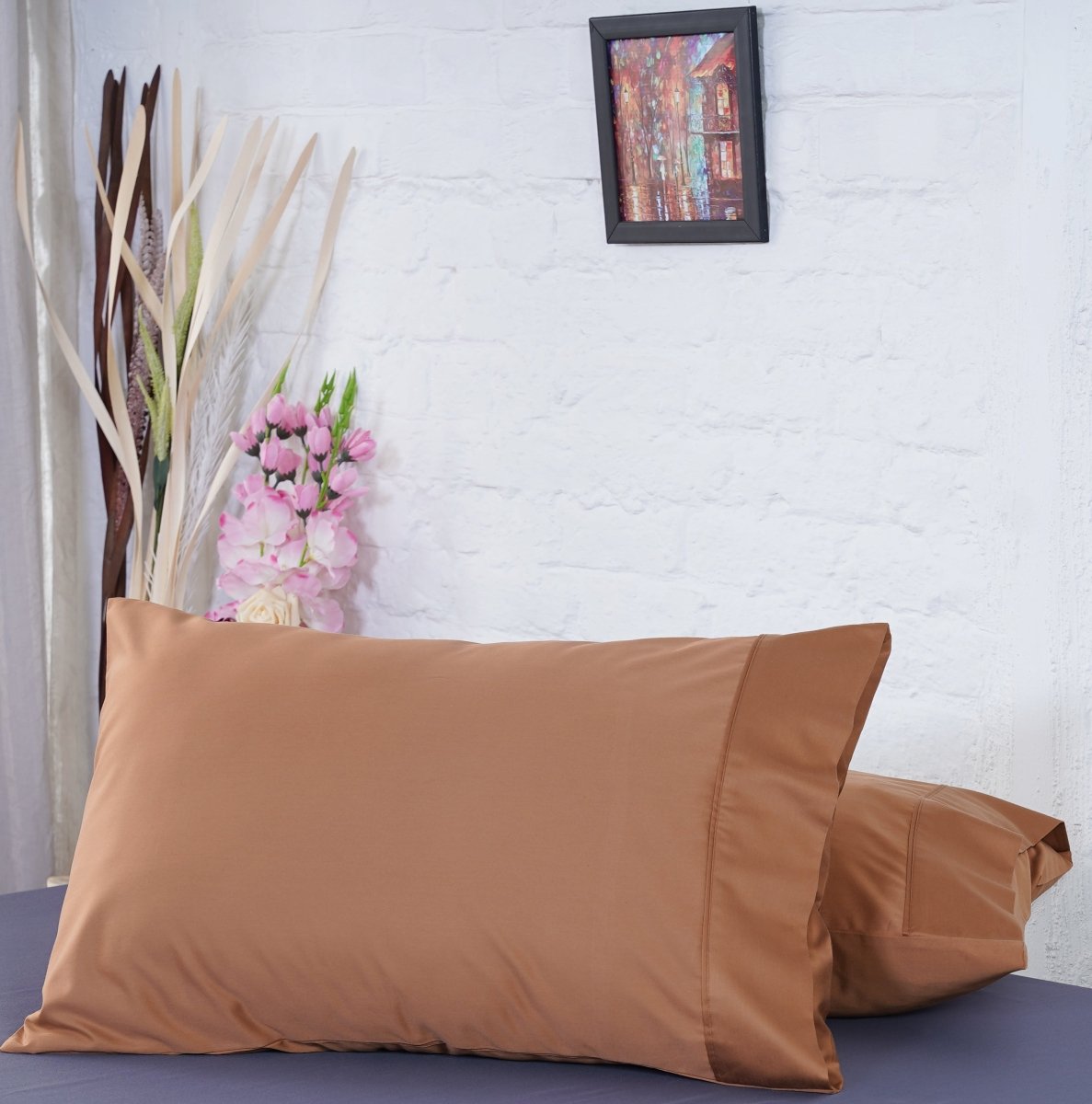 SHEET STORY Ackly Bamboo Terracotta Orange Pillowcases Pair