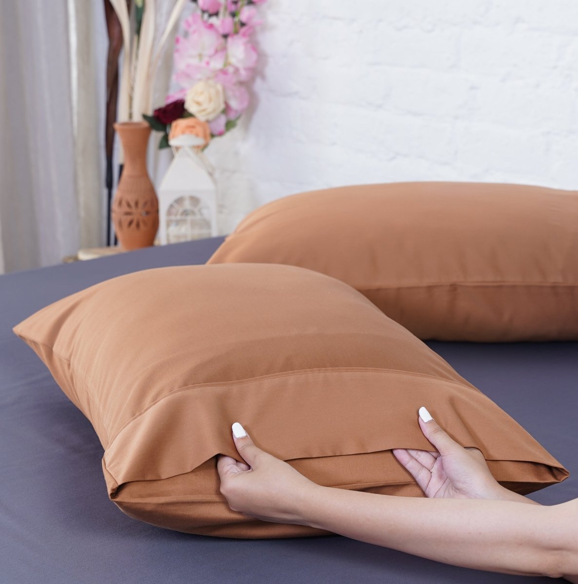 SHEET STORY Ackly Bamboo Terracotta Orange Pillowcases Pair