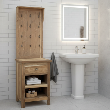 HatiNest Recycled Teak Wood Hallway & Bathroom Stand with Hooks - 61×46×209cm