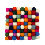 HatiNest Square Felt Ball Coasters Multi Colour - Set of 4