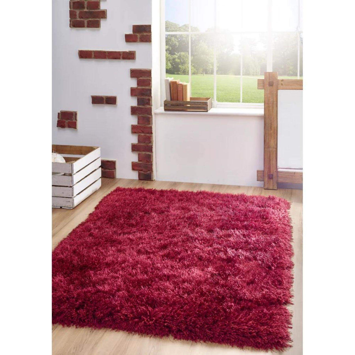 The Rugs Extravagance Wine Red Shaggy Rug