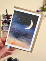 Katie Hipwell Design Hand‑Painted Crescent Moon Luna Watercolour Card