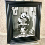 Pagazzi Panda on the Lavatory Liquid Artwork with Black Frame