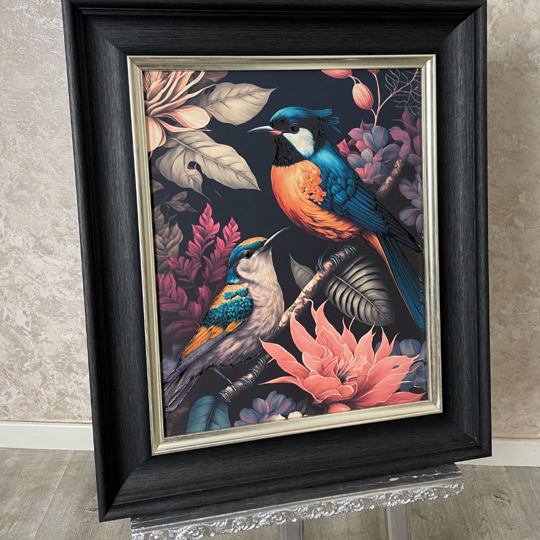 Pagazzi Twin Parrots Digital Print with Black Frame