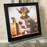Pagazzi Lady Highland Cow on Lavatory Artwork with Black Wooden Frame
