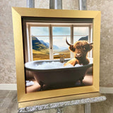 Pagazzi Highland Cow in the Bath Wall Art with Gold Frame - 40cm