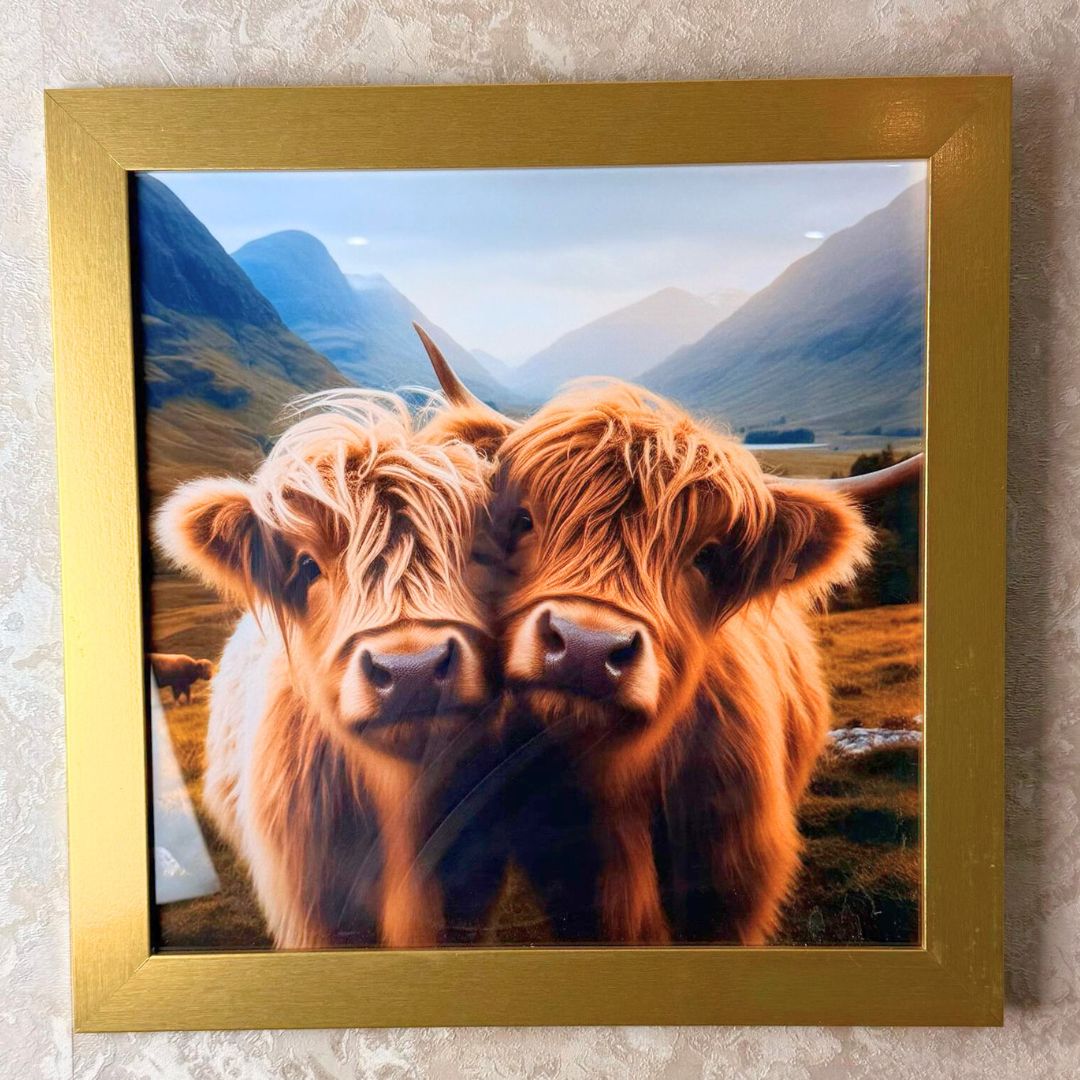 Pagazzi Twin Baby Highland Cows Artwork with Gold Frame