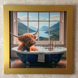 Pagazzi Highland Cow in the Bath II with Gold Frame