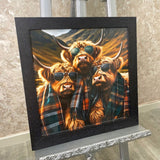 Pagazzi Highland Cows Trio Tartan Scarves Wall Art with Black Frame