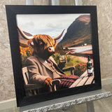 Pagazzi Highland Cow in Suit Wall Art with Black Frame
