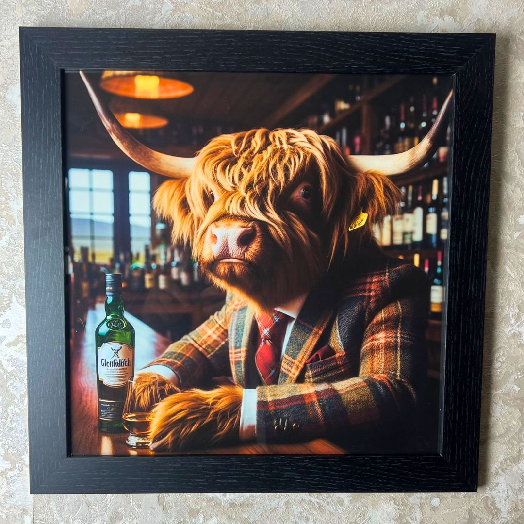 Pagazzi Dapper Highland Cow Wall Art with Black Frame