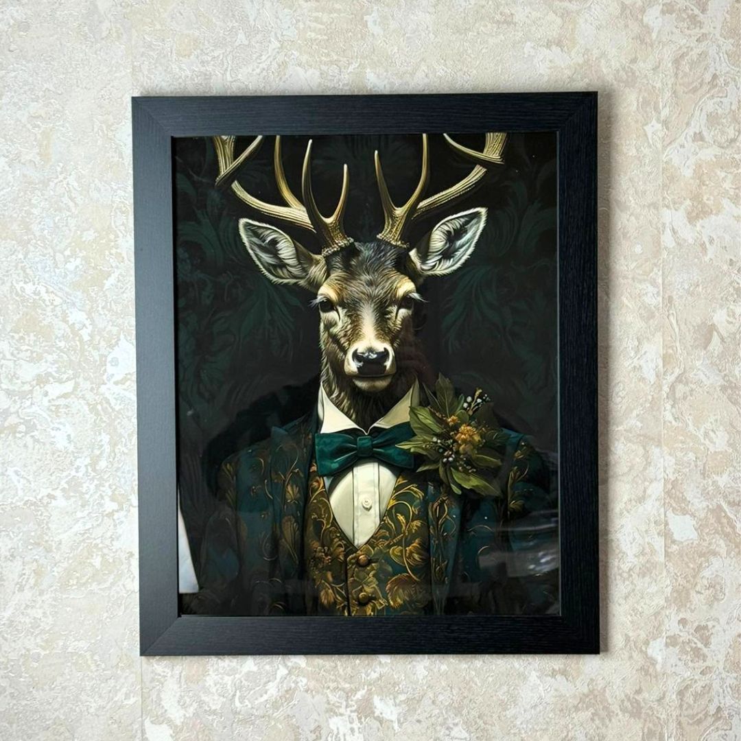 Pagazzi Suited Stag Wall Art with Black Frame