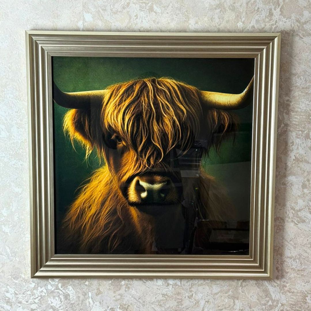 Pagazzi Highland Cow Wall Art with Champagne Frame