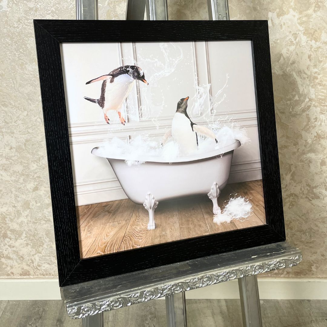 Pagazzi Penguins in the Tub Wall Art with Black Frame