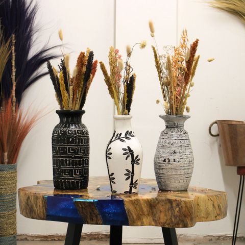 HatiNest Bamboo Motif Straight Dry Flowers Vase - Natural