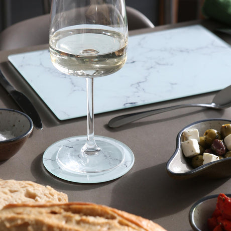 Rinkit Rectangle Marble Glass Placemats & Round Coasters Set 12pc