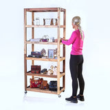 HatiNest Recycled Teak Wood Six Shelf Display with Casters - 79x37x180cm