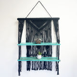 HatiNest Black Macrame Hanging Shelves - Turquoise