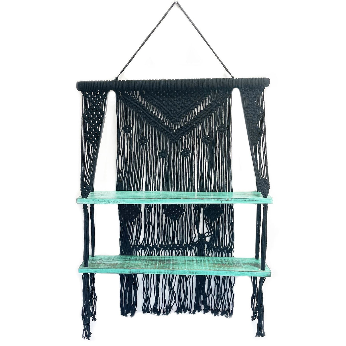 HatiNest Black Macrame Hanging Shelves - Turquoise