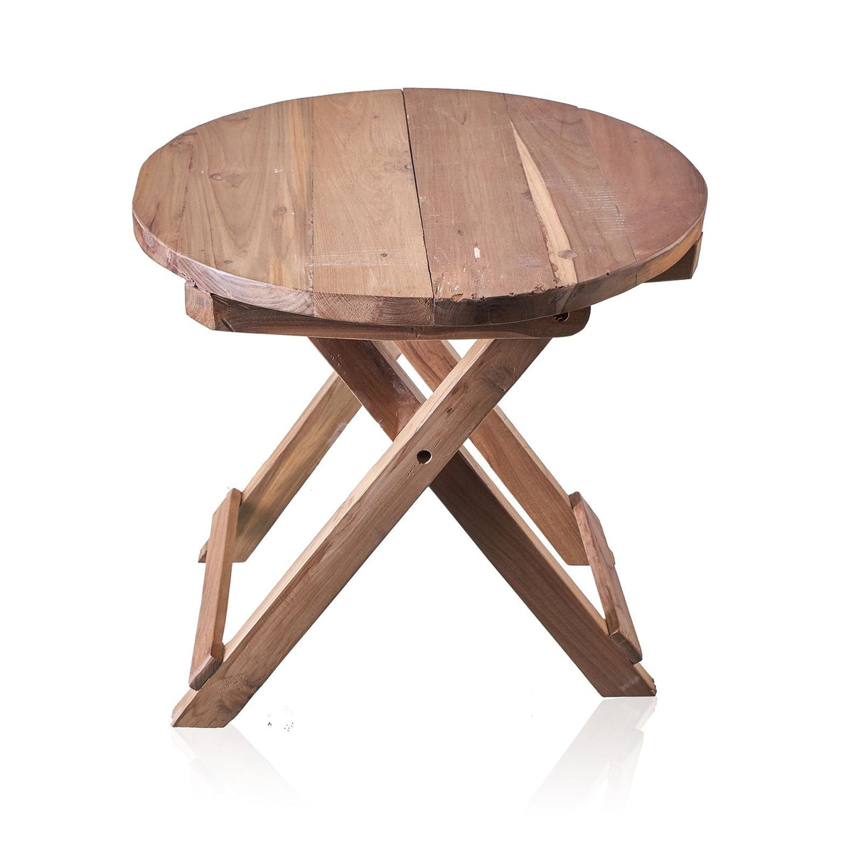 HatiNest Recycled Teak Wood Round Folding Coffee Table - 50x50cm