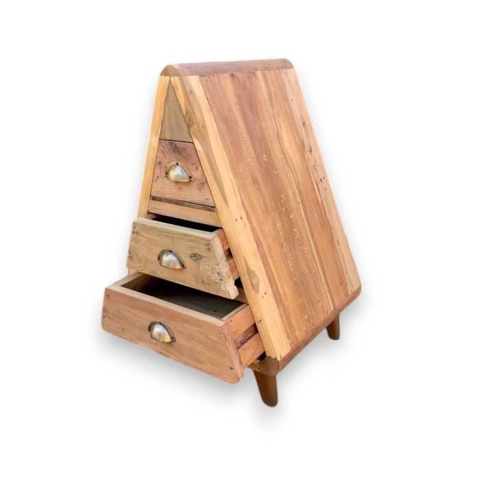 HatiNest Recycled Teak Wood Triangle Storage Cabinet with 3 Drawers - 45x46x72cm