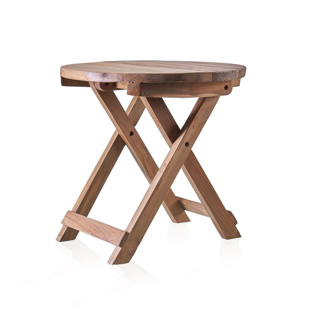 HatiNest Recycled Teak Wood Round Folding Coffee Table - 50x50cm