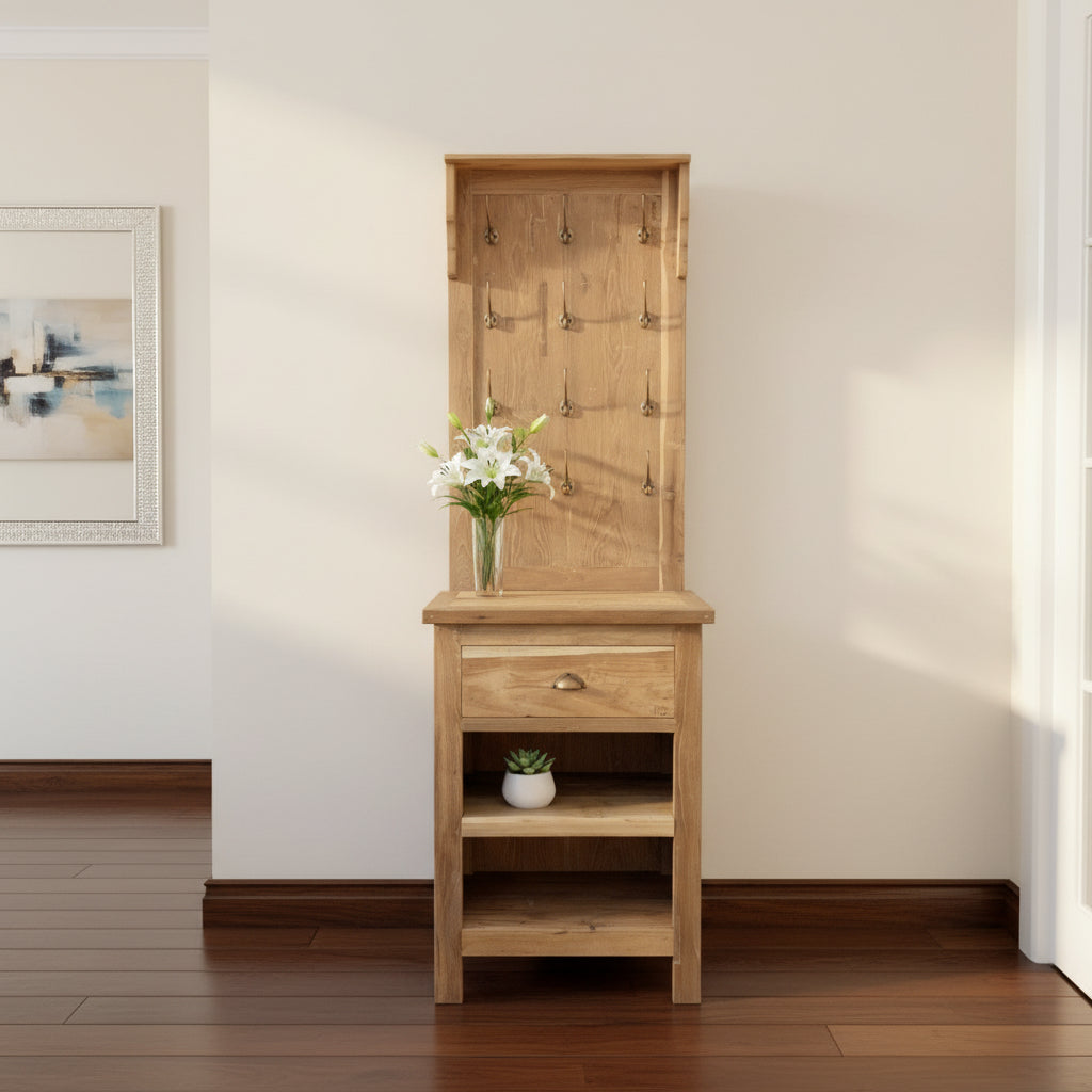 HatiNest Recycled Teak Wood Hallway & Bathroom Stand with Hooks - 61×46×209cm