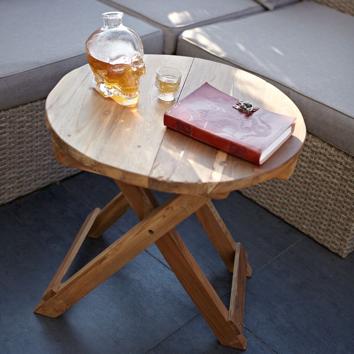 HatiNest Recycled Teak Wood Round Folding Coffee Table - 50x50cm
