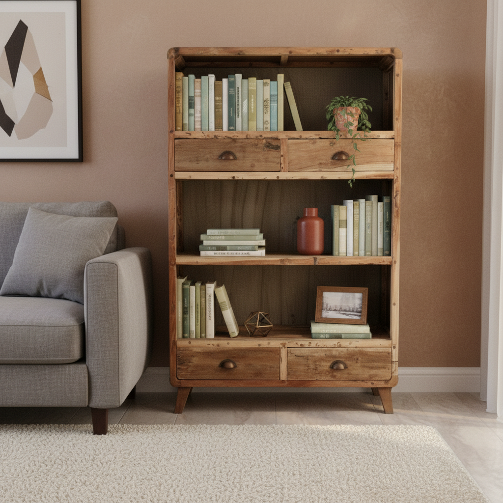 HatiNest Recycled Teak Wood Bookshelf Display - 100x40x160cm
