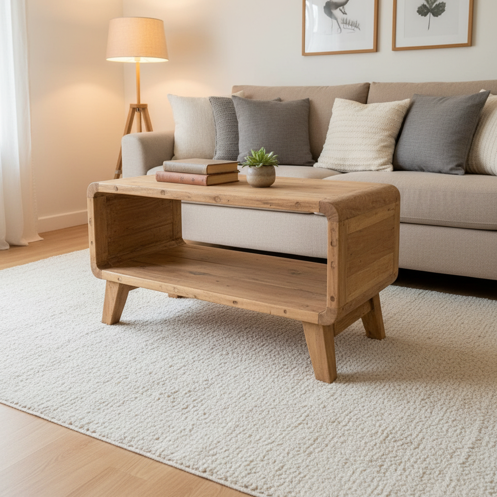 HatiNest Recycled Teak Wood Small Rounded Coffee Table - 81x49x41cm