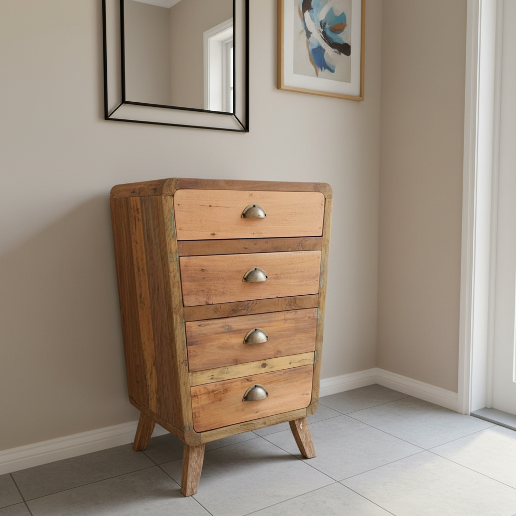 HatiNest Recycled Teak Wood 4 Drawers Storage Cabinet - 52x43x77cm
