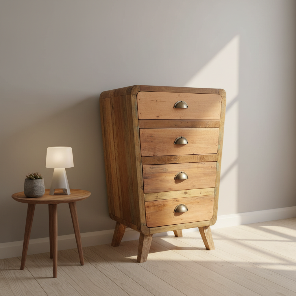 HatiNest Recycled Teak Wood 4 Drawers Storage Cabinet - 52x43x77cm