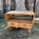 HatiNest Recycled Teak Wood Small TV Stand with 2 Drawers - 81x49x41cm