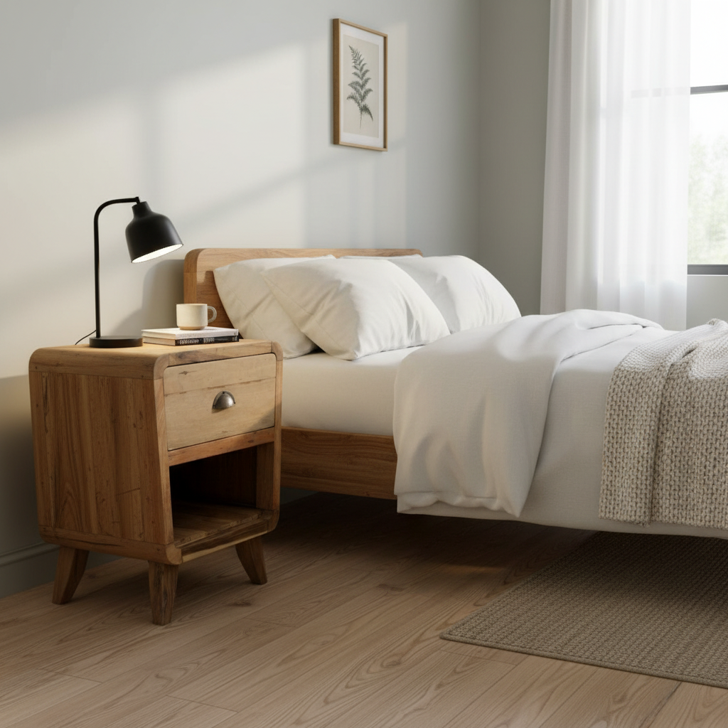 HatiNest Recycled Teak Wood Round Bedside Table - 45x37x57cm