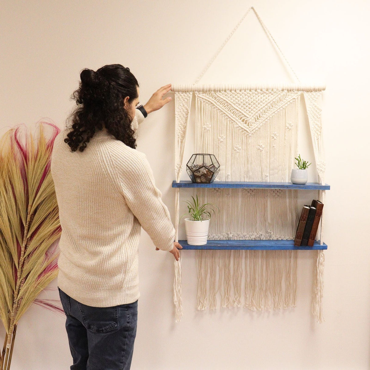 HatiNest Natural Macrame Hanging Shelves - Blue
